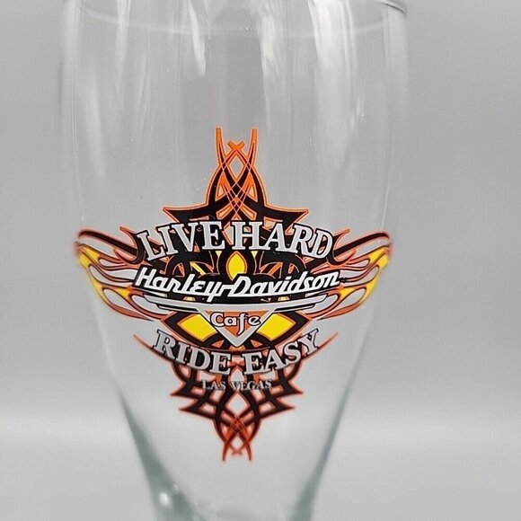 Harley Davidson Cafe Beer Pint Glasse 9” Live Hard Ride Easy Las Vegas Fast Ship - Picture 2 of 3